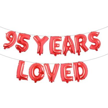 Imagem de Faixa de balão amada por 95 anos, guirlandas de glitter multicoloridas para artigos de decoração de festa de aniversário de 95 anos/aniversário de casamento (95 anos amados vermelho)