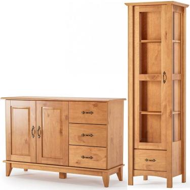 Imagem de Kit Balcão Buffet 2 Portas e Cristaleira 100% Madeira Ariella