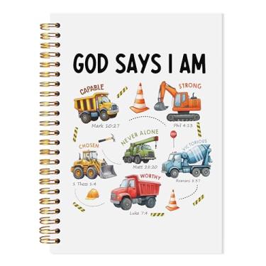 Imagem de LADOCK Caderno espiral de construção God Say I Am Christian, caderno de caminhão, versículo bíblico, para meninos e crianças, diário de estudo de versículo bíblico, 13 x 20 cm