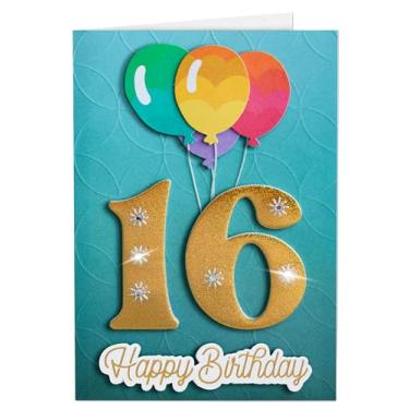 Imagem de Joli Coon Cartão de aniversário de 16 anos premium 3D - Cartão de feliz aniversário de 16 anos feito à mão com envelope de papel premium e adesivo de selo - 17 x 11,4 cm