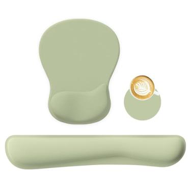 Imagem de RICHEN Suporte de descanso de pulso para mouse pad e conjunto de teclado com porta-copos, espuma viscoelástica curva côncava, base antiderrapante, alívio da dor, confortável, almofada de digitação