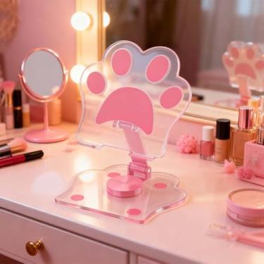 Imagem de Suporte de telefone Cat Claw dobrável, giratório de 360°, ajustável, para telefones celulares e tablets, suporte fofo em forma de pata para uso em viagens no escritório e na mesa (rosa)