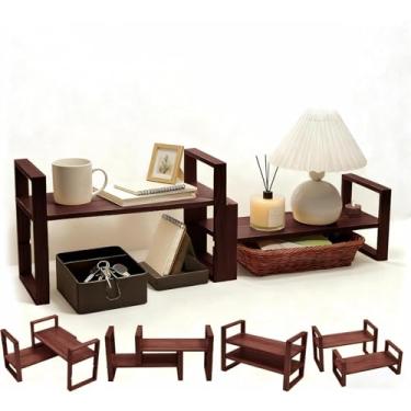 Imagem de Organizador de mesa – ajustável e sem necessidade de montagem, madeira de pinho maciça, prateleira de mesa comporta até 59 kg para escritório, livros, armazenamento e organização de banheiro - cor