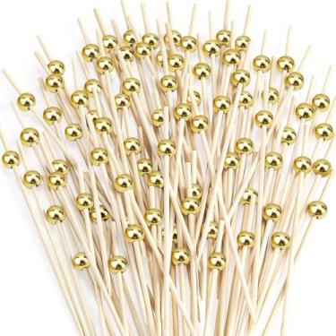 Imagem de 25 Palitos Bambu Bola Dourada Luxo Para Petiscos Mesa Festa - Genérico