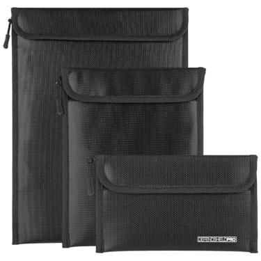 Imagem de Pacote com 3 sacos de documentos à prova d'água à prova de fogo com forro de folha de alumínio, organizador de documentos à prova de fogo com adesivo mágico e zíper, bolsa de dinheiro à prova d'água