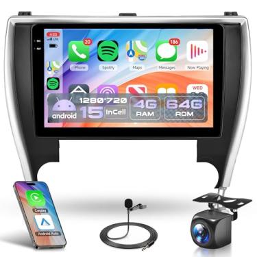 Imagem de Rádio veicular 4 núcleos 4G + 128G Android 15 para Toyota Camry 2015 2016 2017 (versão dos EUA), Rimoody Car Stereo Wireless Carplay Andorid Auto Mirror Link 10'' INCELL Touchscreen GPS WiFi Bluetooth