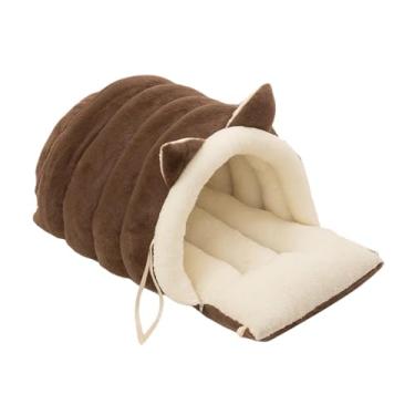 Imagem de Fenteer Cama-caverna para gatos em formato de pantufa, saco de dormir, esconderijo, casinha removível para animais de estimação, com capuz para, Café Leve