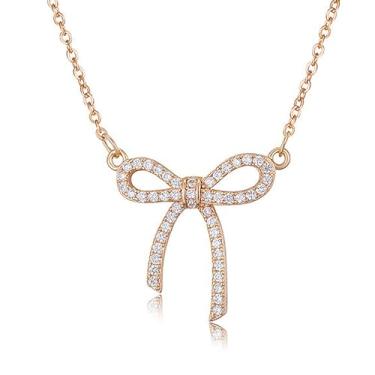 Imagem de GIGB PBDK Colar feminino com laço de prata, pingente de laço de strass brilhante, colar de coquete de cristal dourado, joia de laço de festa fofa, presentes de Natal, Large, Metal, Cristal