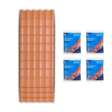 Imagem de Kit 10 Telha Afort Pvc Plan 2.42X88 Terra Cota+4 kit Fixação