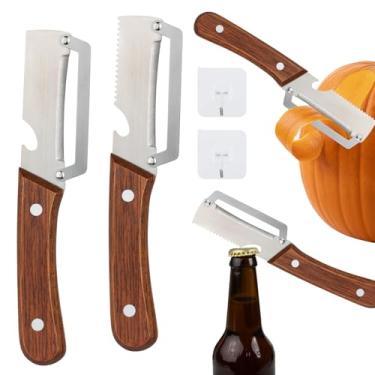 Imagem de Descascador de legumes multifuncional para cozinha, possui alças de madeira maciça, lâmina de aço inoxidável, com abridor de garrafas, ferramenta de descascar frutas, batatas, maçãs, cenouras
