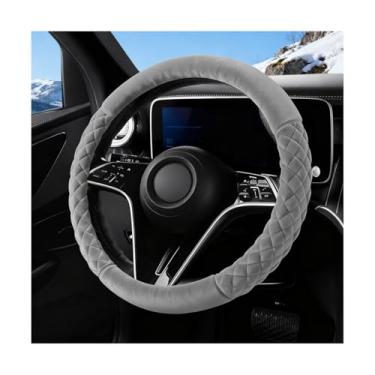 Imagem de Osilly Capa de volante de carro, pelúcia macia e quente, protetor de volante de veículo de 38 cm, acessórios de proteção interna automotiva antiderrapante, universal para SUV Truck Van (cinza)