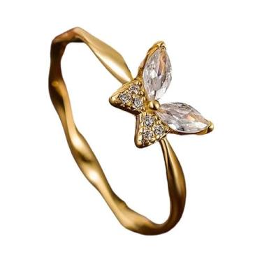 Imagem de Anel De Borboleta Feminino Em Prata Esterlina 925 Com Banho De Ouro 18