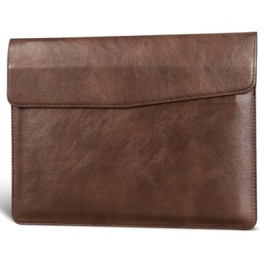 Imagem de CPNVWA Capa para laptop de couro genuíno de 16 polegadas para MacBook Pro 16 polegadas M4 M3 M2 M1 Pro/Max & MacBook Air 15 polegadas M4 M3 M2, capa protetora premium com fecho magnético - marrom