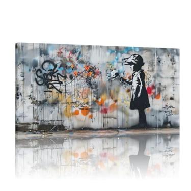 Imagem de Banksy Artwork Graffiti Wall Art, Graffiti Canvas Print Wall Art, Conjunto de 1 Arts Banksy Canvas, Girl Canvas Wall Art - (40x80cm)16x32 polegadas sem moldura