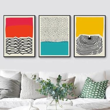 Imagem de Conjunto de 3 peças, moderno, multicolorido, vermelho, azul, abstrato, geométrico, arte de parede, pintura em tela Morandi e impressão. (Observação: sem moldura), 20 cm x 30 cm