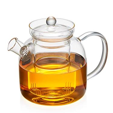 Imagem de Bule de vidro, bule de vidro borossilicato de 1000 ml com infusor removível, chaleira segura para fogão, máquina de chá de folhas soltas e floridas