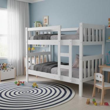 Imagem de Beliche Reforçada MDF Com Grade e Escada Fixa Capri Branca Estilo Retr