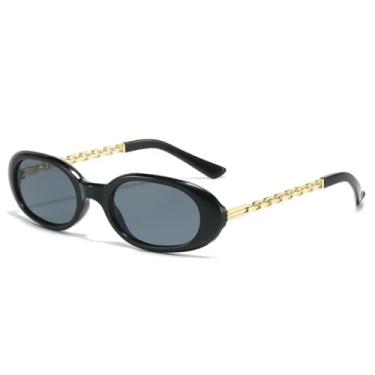 Imagem de Óculos de Sol Femininos Ovais Pequenos com Estampa de Leopardo Retrô, Hastes com Corrente, Estilo Moderno e Proteção UV400 (Preto)