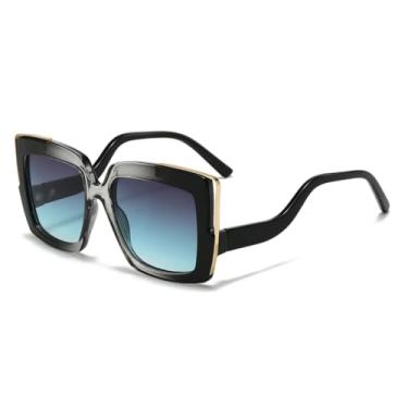 Imagem de HPIRME Óculos com hastes curvas para mulheres e armação grande com decoração colorida (6125-C10)