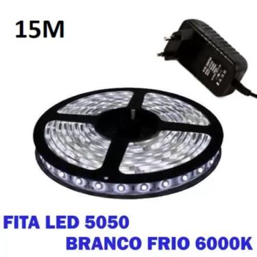 Imagem de Fita De Led Branco frio 5050 15 Metros Para Decoração Com Fonte 5amp