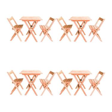 Imagem de Kit 4 Conjuntos Mesa Dobrável Para Bar E Restaurante 60x60cm Com 2 Cadeiras Em Madeira Maciça - Cru - Bege