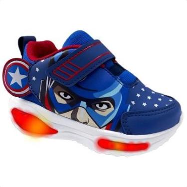 Imagem de Tênis Infantil Mini Pé Masculino Tira Auto Colante Super Herói Escudo América-Masculino