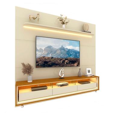 Imagem de Rack Com Painel Royal/requinte 2.2 C/rodízio Off White Com Naturale - Gelius Móveis