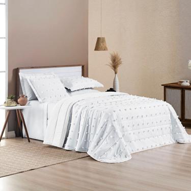 Imagem de Kit Cobre Leito Colcha Alexa Pompom Queen Dupla Face Micropercal 3 Peças - Branco