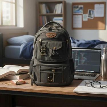 Imagem de Mochila De Lona Reforçada Escolar Faculdade, Trabalho Notebook - Sami,