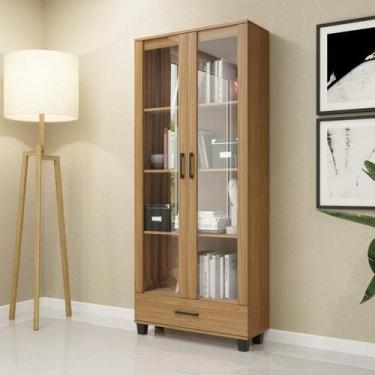 Imagem de Armário para Escritório 77cm 2 Portas de Vidro 1 Gaveta MDF Freijó Mar