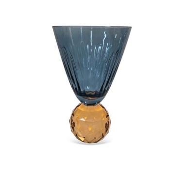 Imagem de Cj.6 Taças Vidro Azul Base Cristal Esculpido Laranja 425ml BTC