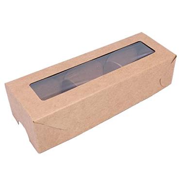 Imagem de 50 Caixas de papel kraft com visor, tamanho 11x4cm acompanha 150 forminhas formato de pétalas, ideal para 3 doces.