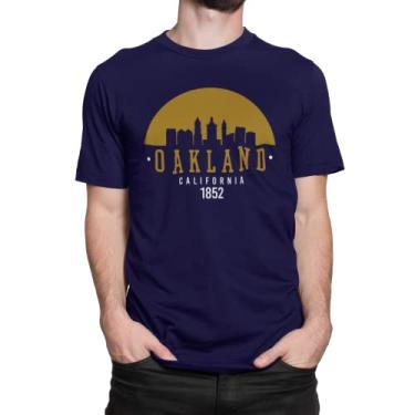 Imagem de Camiseta Estampada Oakland California City Masculina Azul Tamanho:G;Cor:Preto
