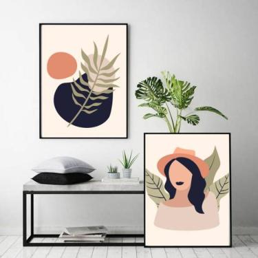 Imagem de Kit 2 Quadros Decorativos Figurativos Mulher com Folhagem