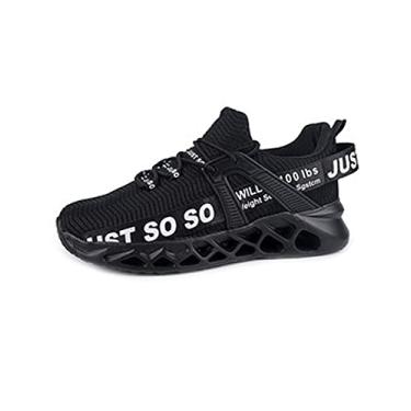 Imagem de Bestgift Sapatos masculinos Par de tênis Sapatos Casuais Flyknit Respiráveis Tênis de Corrida de Lâmina de Tamanho Grande Masculino Preto 46.5