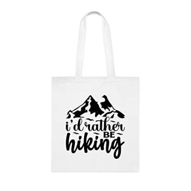 Imagem de I'd Rather Be Hiking Sacola, presente engraçado para caminhada, bolsa de ombro para caminhada, bolsas reutilizáveis, bolsa feminina, ideia de presente para cesta de Natal de aniversário, Branco