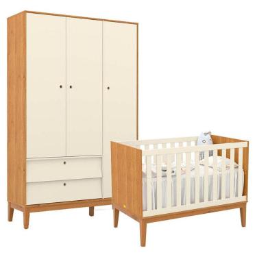 Imagem de Berço Americano e Guarda Roupa Unique 3 Portas Freijó Off White Eco Wood - Matic