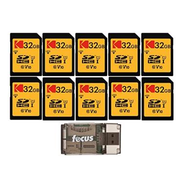 Imagem de KODAK Cartão de memória 32 GB Classe 10 UHS-I U1 SDHC (pacote com 10) com pacote de leitor de cartão Focus All-in-One de alta velocidade USB 2.0 (11 itens)