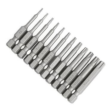 Imagem de MOOKEENONE 12 pontas de chave de fenda de cabeça torx tamanho 50 mm, conjunto de brocas de segurança chave de fenda Torx cabeça chata sextavada de 1/4"
