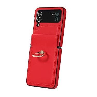 Imagem de Capa de telefone com suporte de anel para Samsung Z Flip4 Flip3 para Galaxy Z Flip 4 3 5G Capa de couro protetora dobrável com tudo incluído, vermelha, para Galaxy Z Flip3 5G