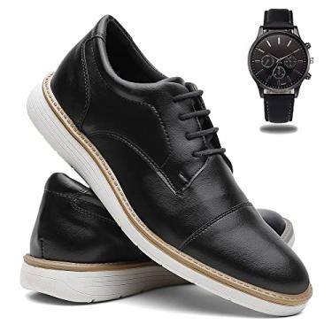 Imagem de Sapato Social Masculino Casual Derby De Amarrar + Relógio de Ponteiro - Preto/43