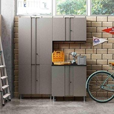 Imagem de Conjunto Armário Multiuso 4 Portas Aéreo 2 Portas e Balcão Multibox Telasul Cinza