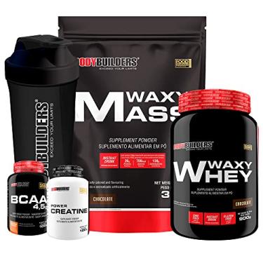 Imagem de Kit Waxy Mass 3kg + Waxy Whey 900g + Power Creatina 100g + BCAA 100g + Coqueteleira - Bodybuilders Sabor Chocolate