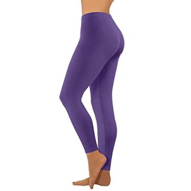 Imagem de Tawop Leggings de ioga femininas de cintura alta para ioga skinny para treino, calças atléticas, macias e finas para academia, Roxa, G
