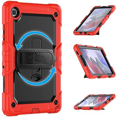 Imagem de Capa para Samsung Galaxy Tab A7 Lite 8,7 polegadas SM-T220/T225 capa macia de silicone de três prevenção resistente à prova de choque com suporte integrado 360° alça de mão para A7 Lite capa + suporte de caneta (vermelho)