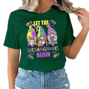 Imagem de UIFLQXX Gnomos Funny Jester Hat Lovers Mardi Gras Day camiseta com estampa de letras camisetas engraçadas de carnaval para festa, Verde, P