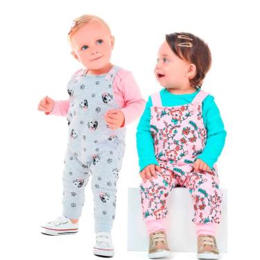 Imagem de conjunto bebê de inverno Menina jardineira longa em moletom Felpudo com body kit 4 Peças