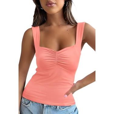Imagem de Micoson Regatas femininas verão decote coração sem mangas alças costas nuas Y2K tops casual básico cami camisas, Coral, P