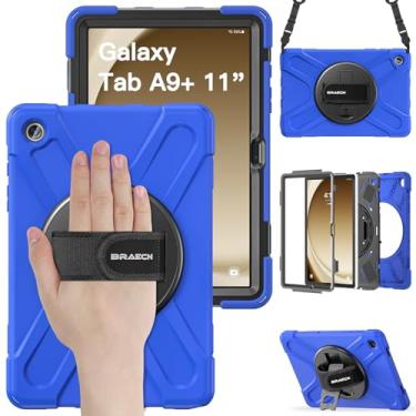 Imagem de BRAECN Capa para Samsung Galaxy Tab A9+ 28 cm 2023, capa protetora de silicone resistente com protetor de tela e alça de mão giratória 360 e suporte + alça de ombro para Galaxy A9 Plus -