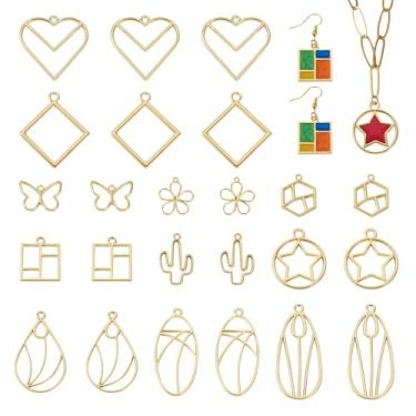 Imagem de Bestewelry Moldura de liga geométrica aberta nas costas, pingentes grandes, bisel, bandejas em branco, pingentes de moldura traseira aberta para artesanato faça você mesmo, fabricação de joias de resina, Butterfly&Cactus-44pcs, Metal, Sem Pedra Preciosa